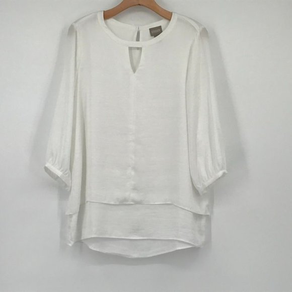 Chicos 1 woman's blouse white layered keyhole size medium 3/4 ballon sleeve - Picture 3 of 6